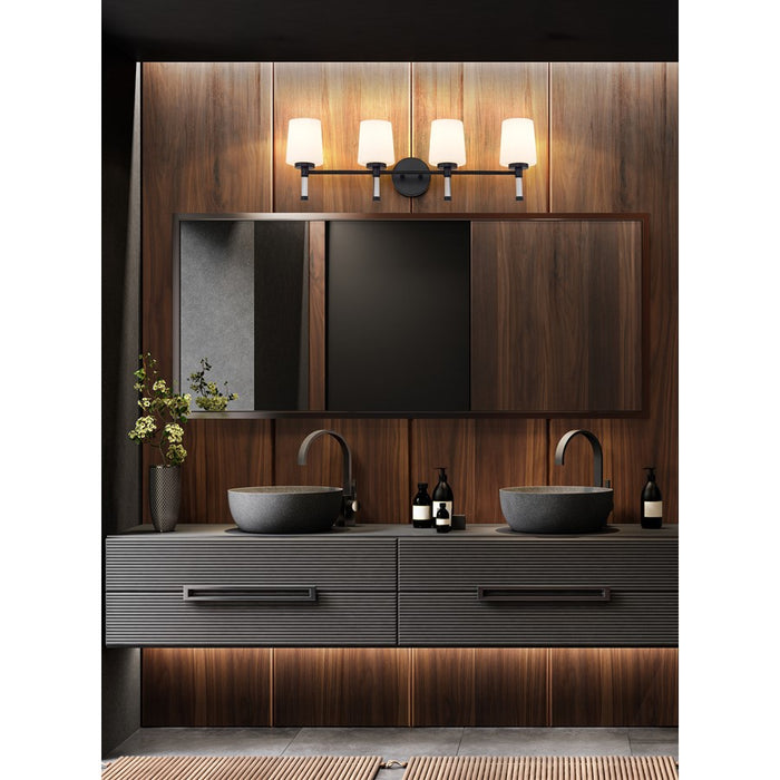 Z-Lite Henri 4 Light Vanity, Matte Black/White Opal