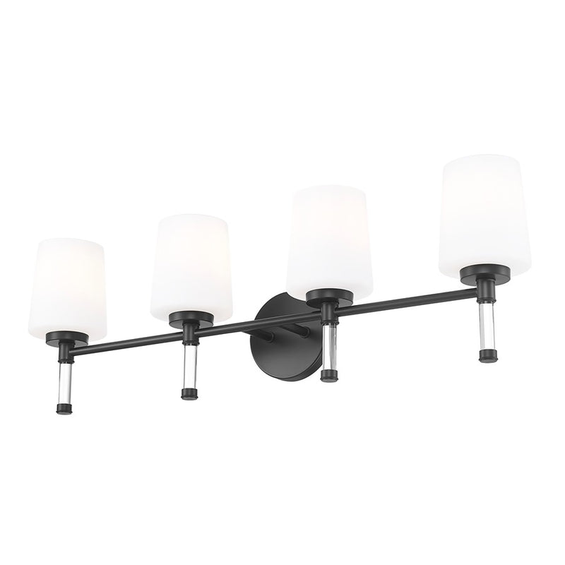 Z-Lite Henri 4 Light Vanity, Matte Black/White Opal