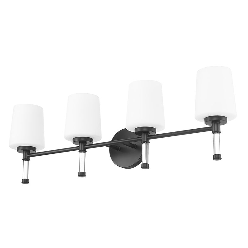 Z-Lite Henri 4 Light Vanity, Matte Black/White Opal