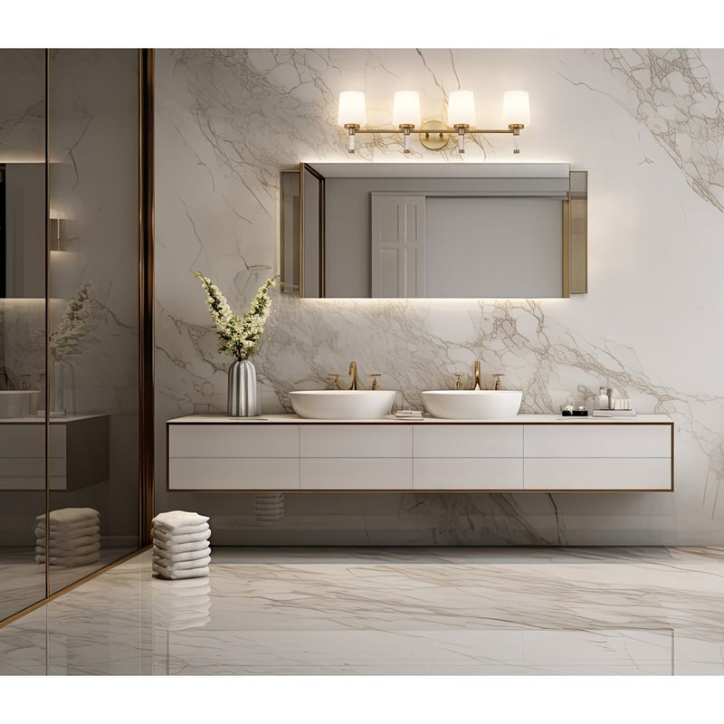 Z-Lite Henri 4 Light Vanity, Modern Gold/White Opal