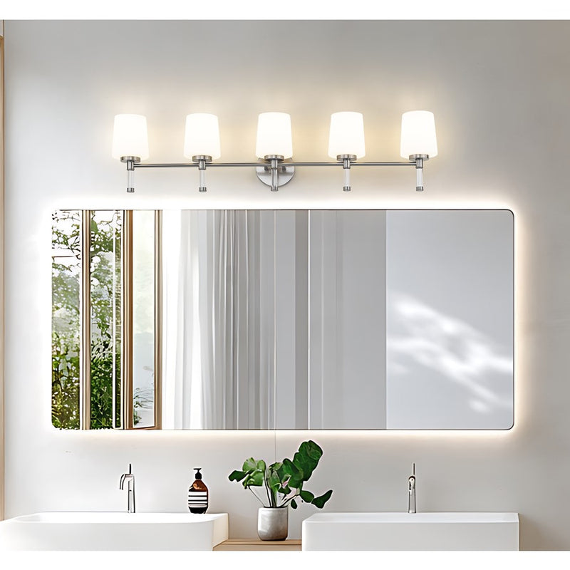 Z-Lite Henri 5 Light Vanity, Brushed Nickel/White Opal