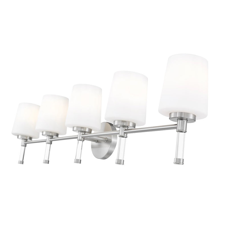 Z-Lite Henri 5 Light Vanity, Brushed Nickel/White Opal