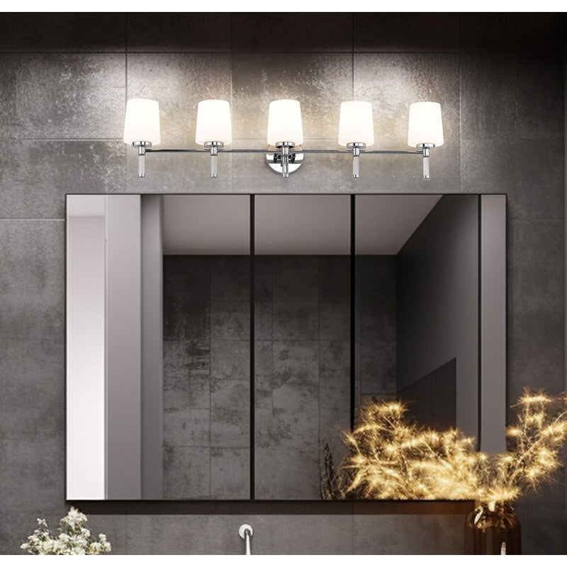 Z-Lite Henri 5 Light Vanity, Chrome /White Opal