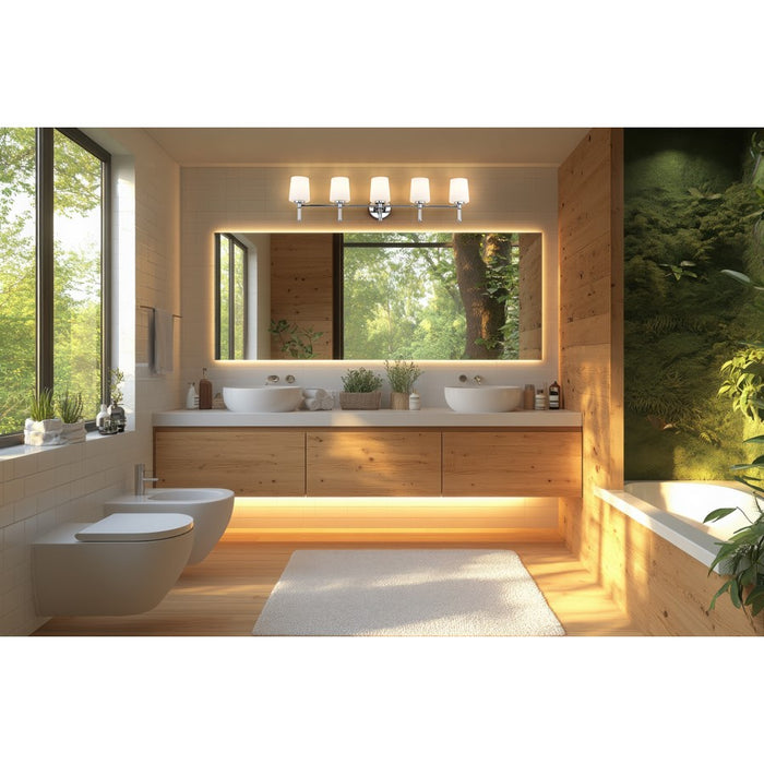 Z-Lite Henri 5 Light Vanity, Chrome /White Opal