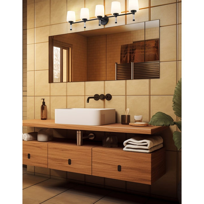 Z-Lite Henri 5 Light Vanity, Matte Black/White Opal