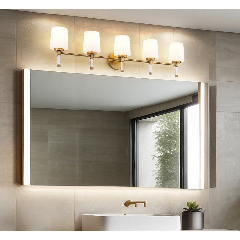 Z-Lite Henri 5 Light Vanity, Modern Gold/White Opal