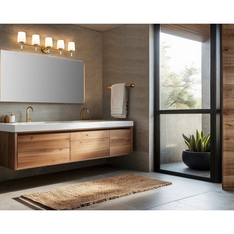 Z-Lite Henri 5 Light Vanity, Modern Gold/White Opal