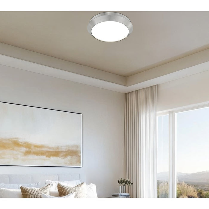 Z-Lite Quasars 1 Light 16" Flush Mount, Brushed Nickel/White