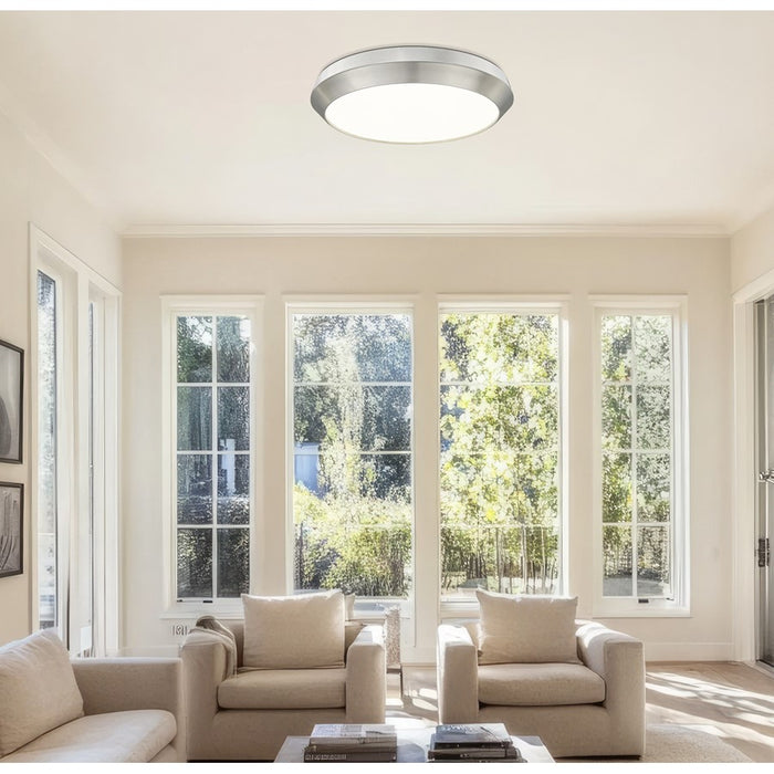 Z-Lite Quasars 1 Light 20" Flush Mount, Brushed Nickel/White