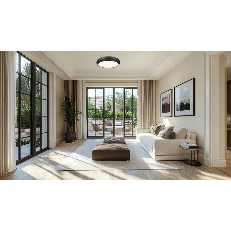 Z-Lite Quasars 1 Light 20" Flush Mount, Matte Black/White