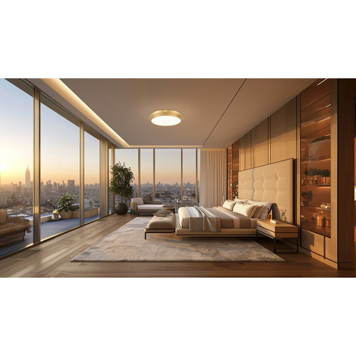 Z-Lite Quasars 1 Light 20" Flush Mount, Modern Gold/White