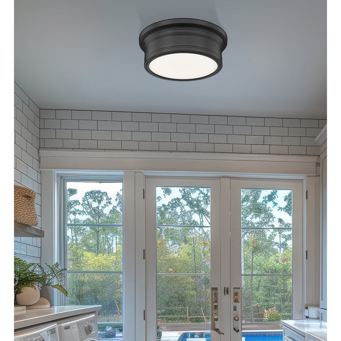Z-Lite Bentley 1 Light 12" Flush Mount, Matte Black/White
