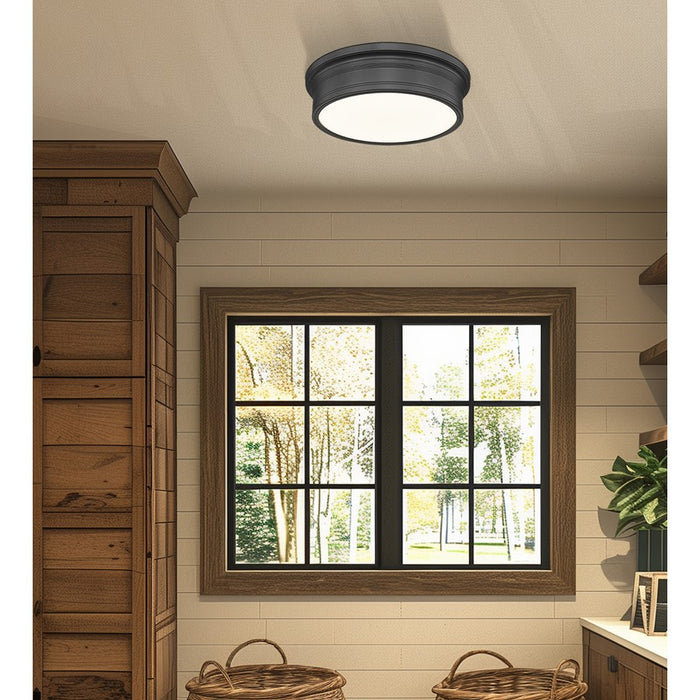 Z-Lite Bentley 1 Light 16"Flush Mount, Matte Black/White