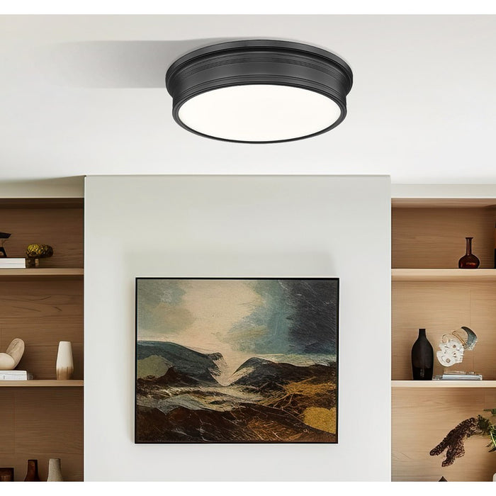 Z-Lite Bentley 1 Light 20" Flush Mount, Matte Black/White