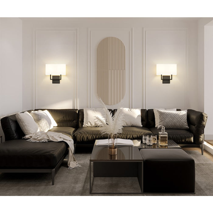 Z-Lite Saxon 2 Light 4" Wall Sconce, Matte Black/White