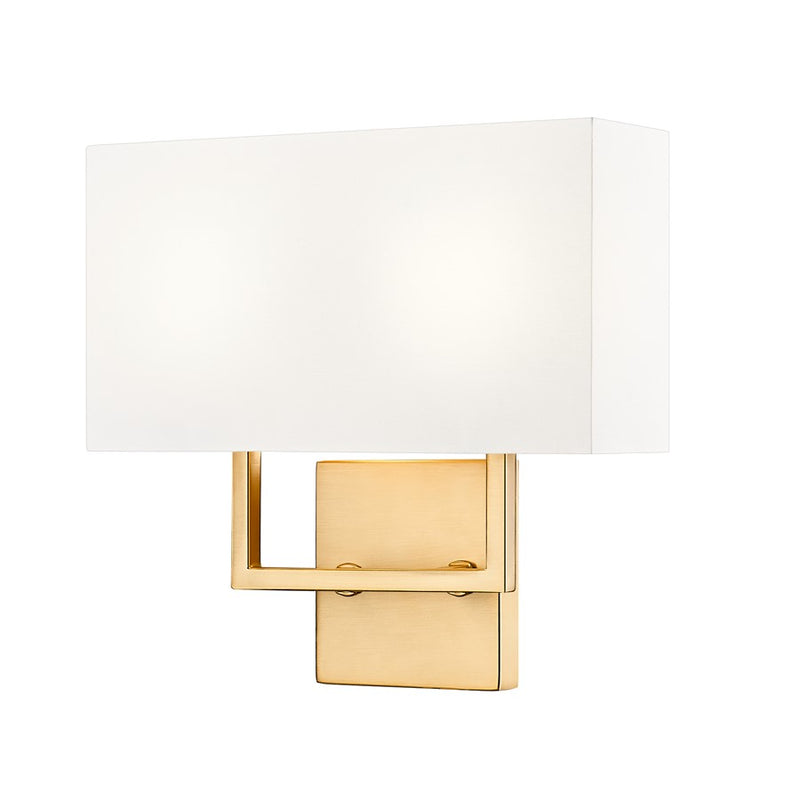 Z-Lite Saxon 2 Light 4" Wall Sconce, Olde Brass/White - 815-2S-OBR