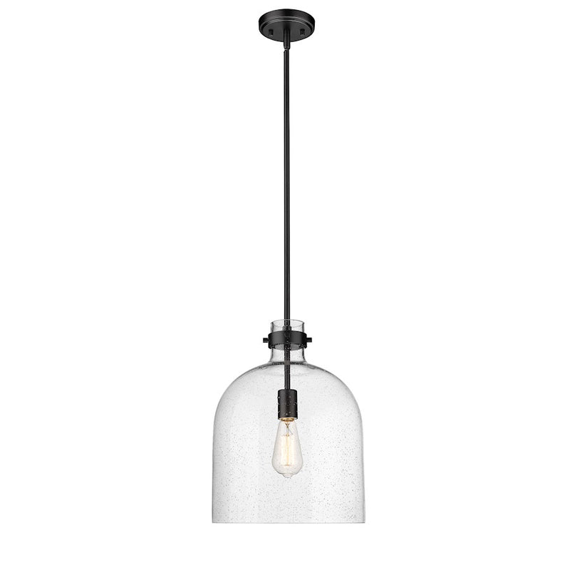 Z-Lite Pearson 1 Light 12" Chandelier, Matte Black/Clear Seedy
