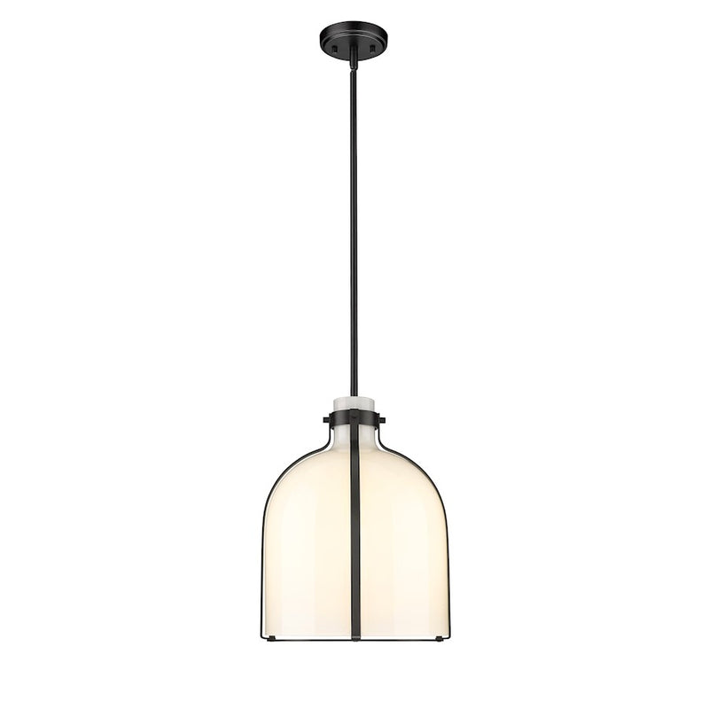 Z-Lite Pearson 1 Light 12.25" Chandelier, Matte Black/White Opal