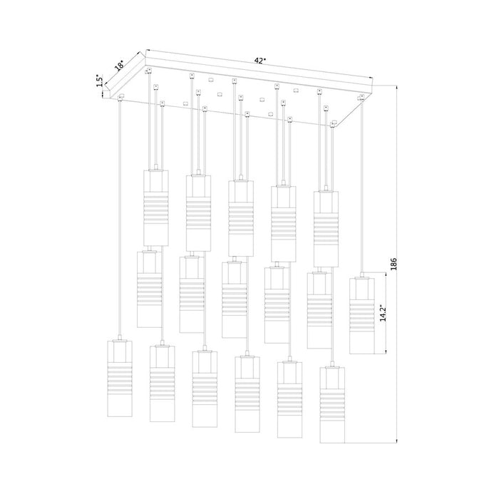 Z-Lite Alton 17 Light Linear Chandelier, Nickel/Clear/Frosted