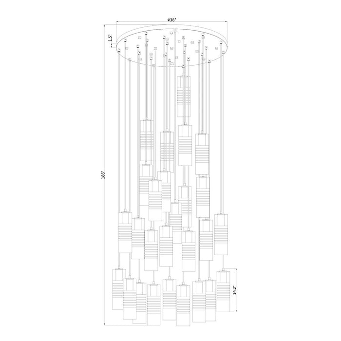 Z-Lite Alton 27 Light Chandelier, Matte Black/Clear/Frosted