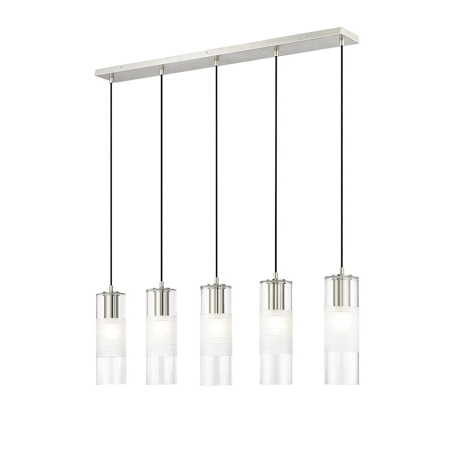 Z-Lite Alton 5 Light Linear Chandelier, Nickel/Clear/Frosted - 824P-5L-BN