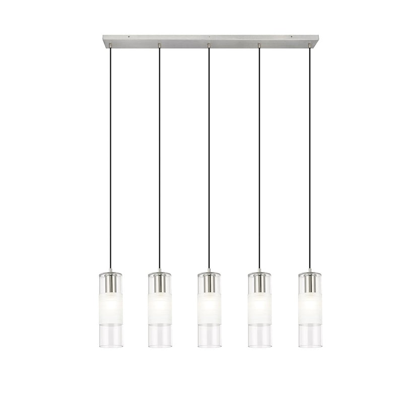 Z-Lite Alton 5 Light Linear Chandelier, Nickel/Clear/Frosted