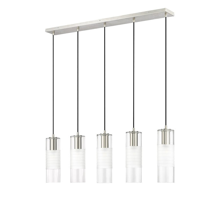 Z-Lite Alton 5 Light Linear Chandelier, Nickel/Clear/Frosted