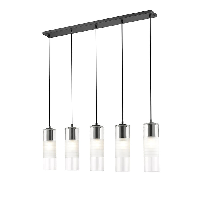 Z-Lite Alton 5 Light Linear Chandelier, Matte Black/Clear/Frosted - 824P-5L-MB