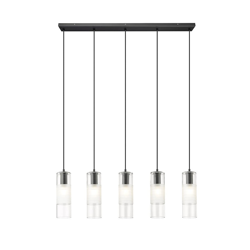 Z-Lite Alton 5 Light Linear Chandelier, Matte Black/Clear/Frosted