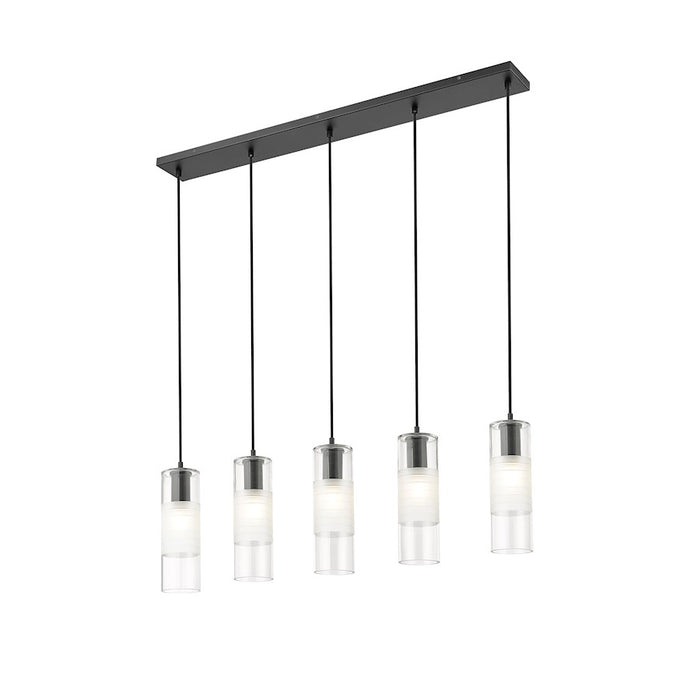 Z-Lite Alton 5 Light Linear Chandelier, Matte Black/Clear/Frosted