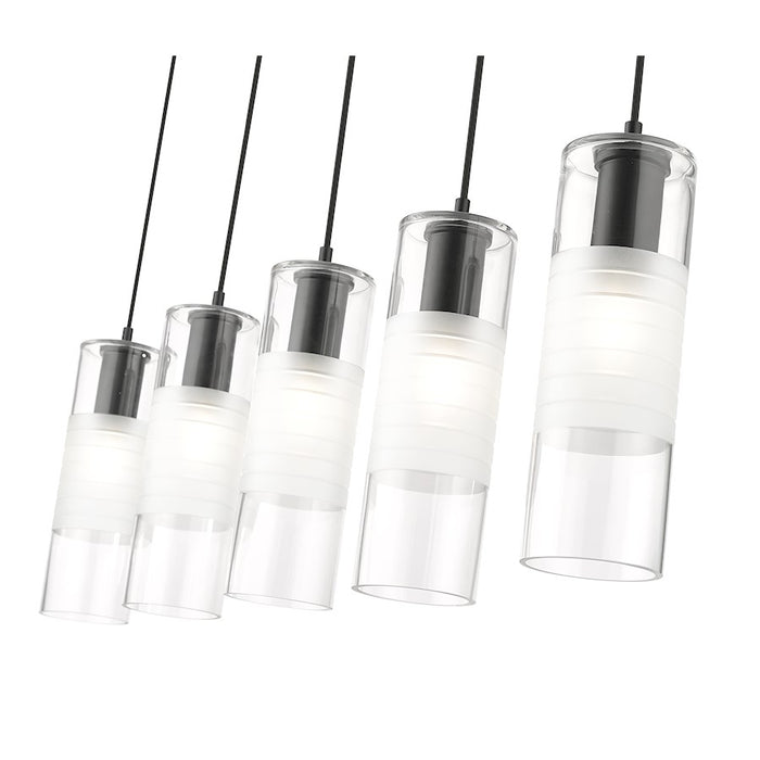 Z-Lite Alton 5 Light Linear Chandelier, Matte Black/Clear/Frosted