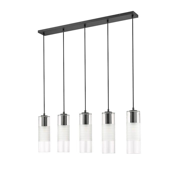 Z-Lite Alton 5 Light Linear Chandelier, Matte Black/Clear/Frosted