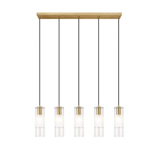 Z-Lite Alton 5 Light Linear Chandelier, Modern Gold/Clear/Frosted