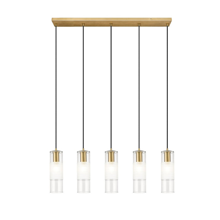 Z-Lite Alton 5 Light Linear Chandelier, Modern Gold/Clear/Frosted