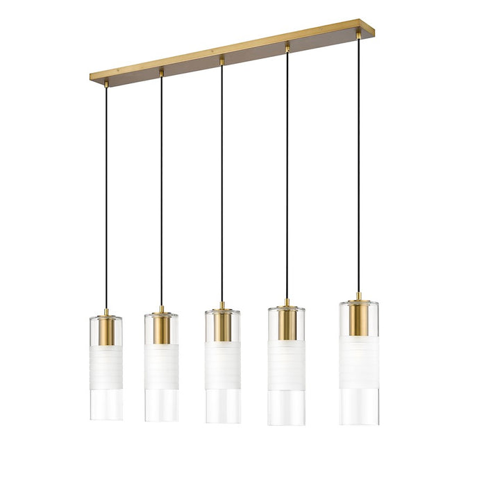 Z-Lite Alton 5 Light Linear Chandelier, Modern Gold/Clear/Frosted