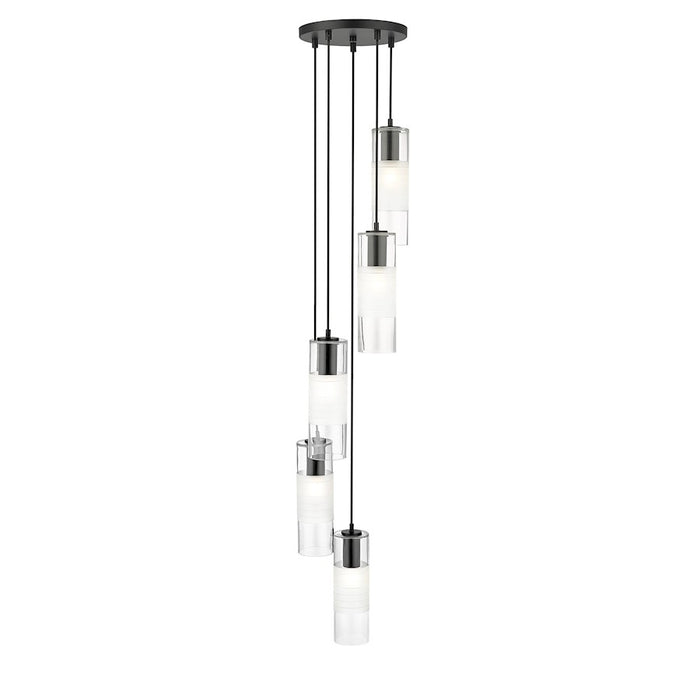 Z-Lite Alton 5 Light Chandelier, Matte Black/Clear/Frosted