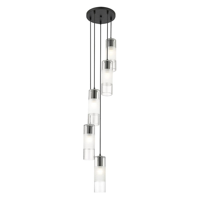 Z-Lite Alton 5 Light Chandelier, Matte Black/Clear/Frosted