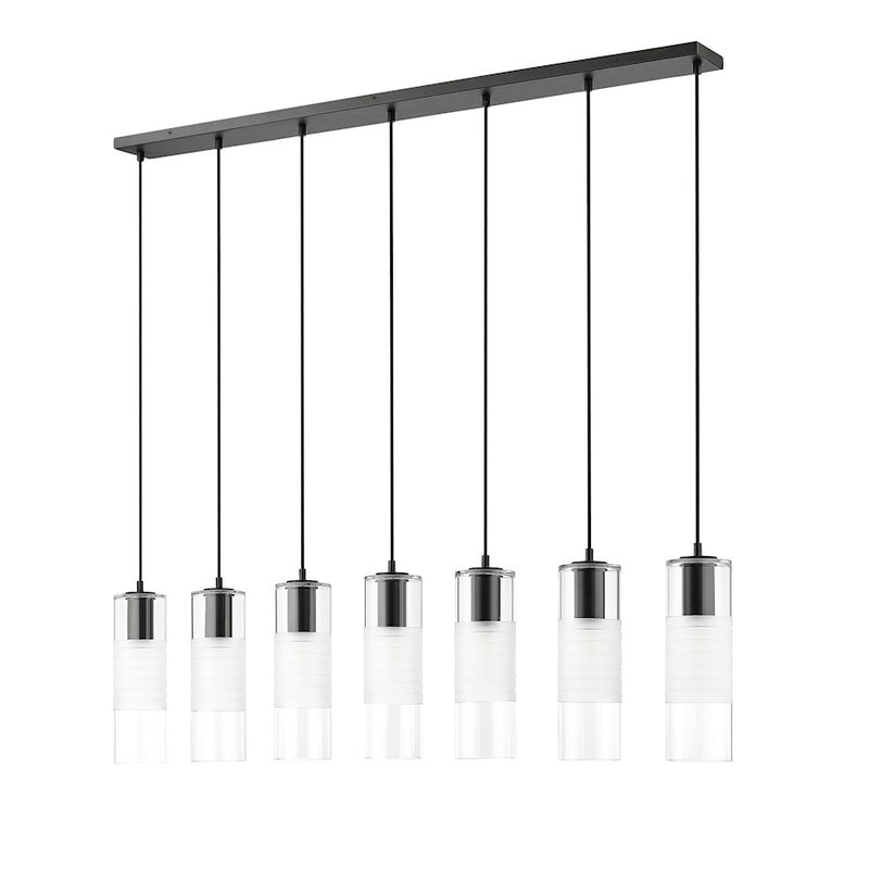 Z-Lite Alton 7 Light Linear Chandelier, Matte Black/Clear/Frosted