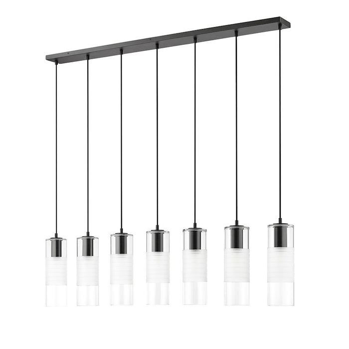 Z-Lite Alton 7 Light Linear Chandelier, Matte Black/Clear/Frosted