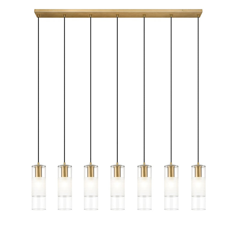 Z-Lite Alton 7 Light Linear Chandelier, Modern Gold/Clear/Frosted