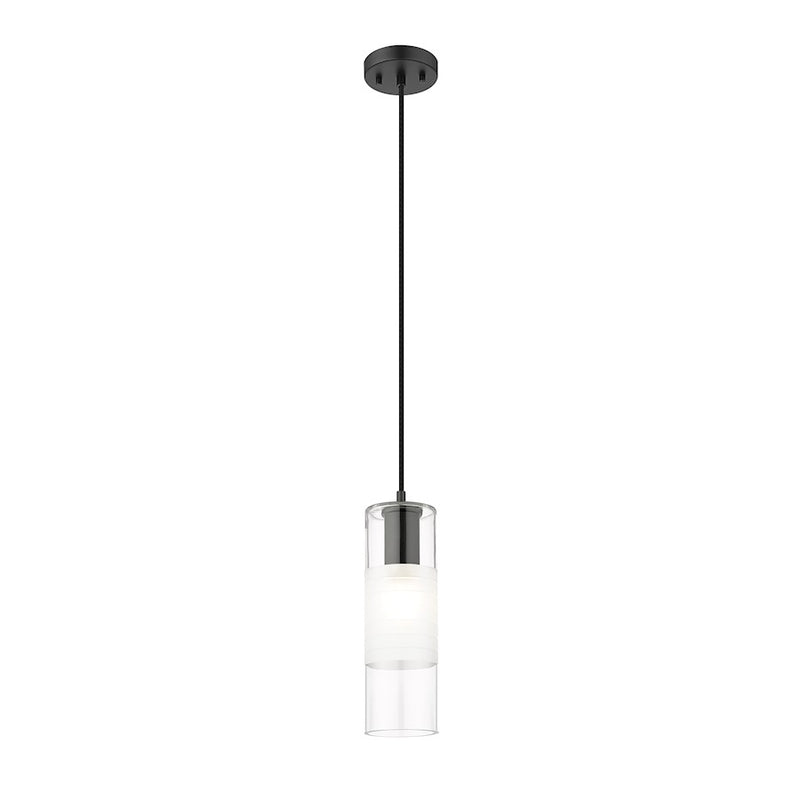 Z-Lite Alton 1 Light 5" Pendant, Matte Black/Clear/Frosted
