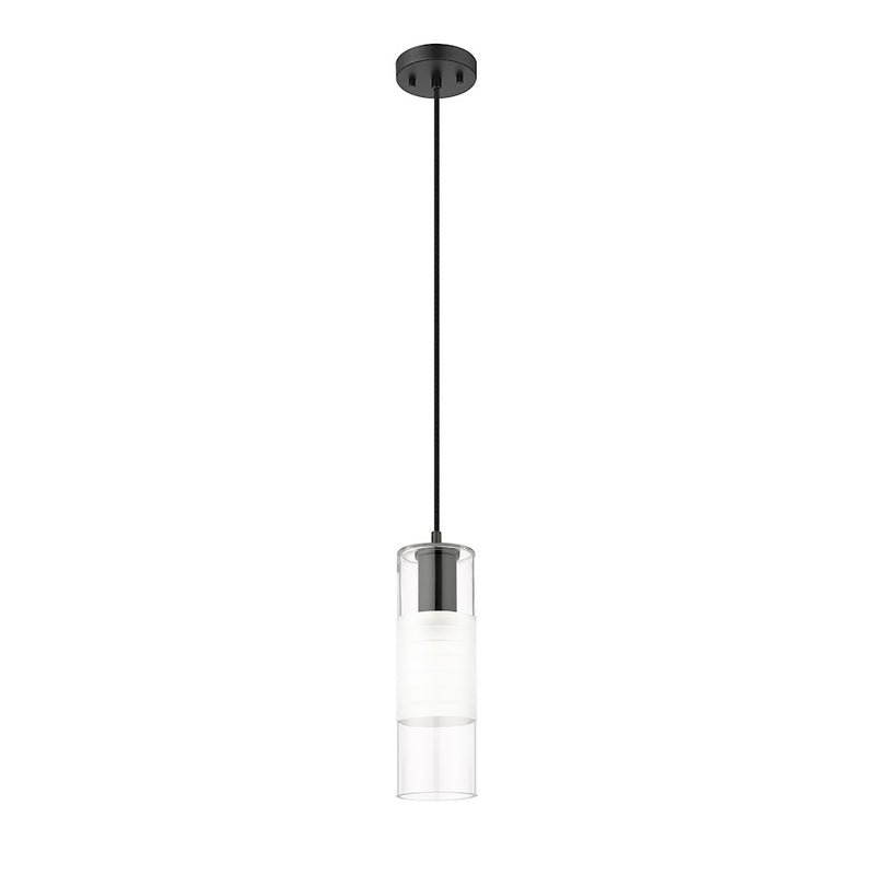 Z-Lite Alton 1 Light 5" Pendant, Matte Black/Clear/Frosted