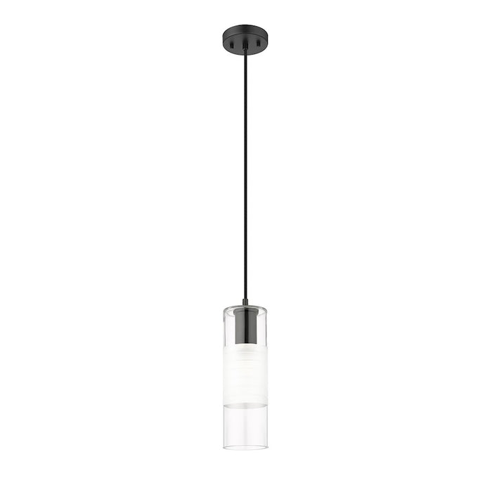 Z-Lite Alton 1 Light 5" Pendant, Matte Black/Clear/Frosted