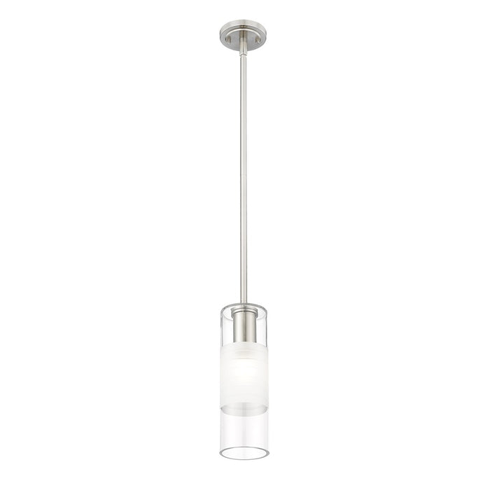 Z-Lite Alton 1 Light 5" Rod Pendant, Brushed Nickel/Clear/Frosted