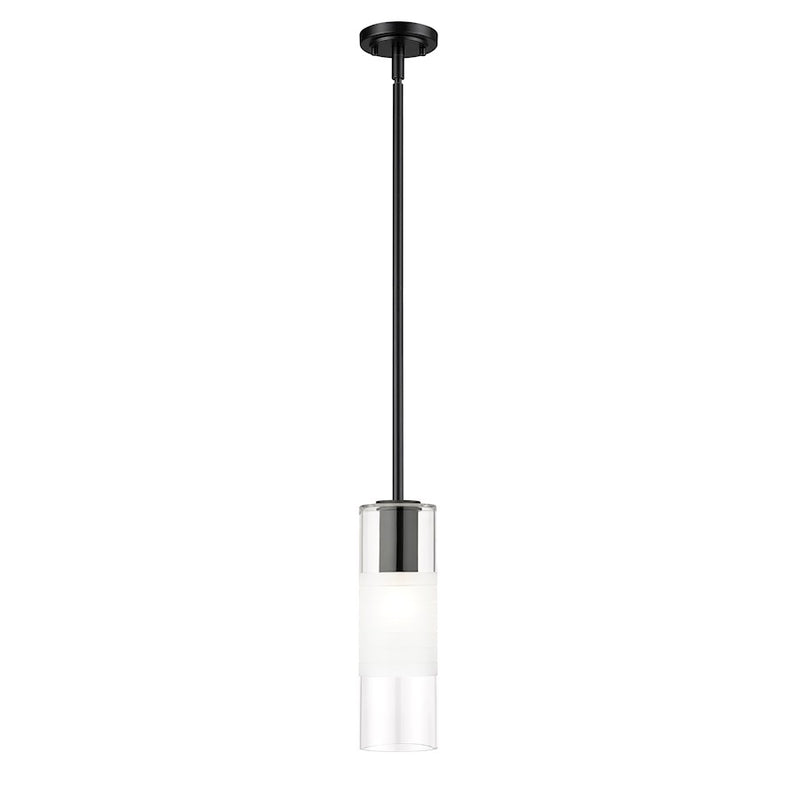Z-Lite Alton 1 Light 5" Rod Pendant, Matte Black/Clear/Frosted - 824P-ROD-MB