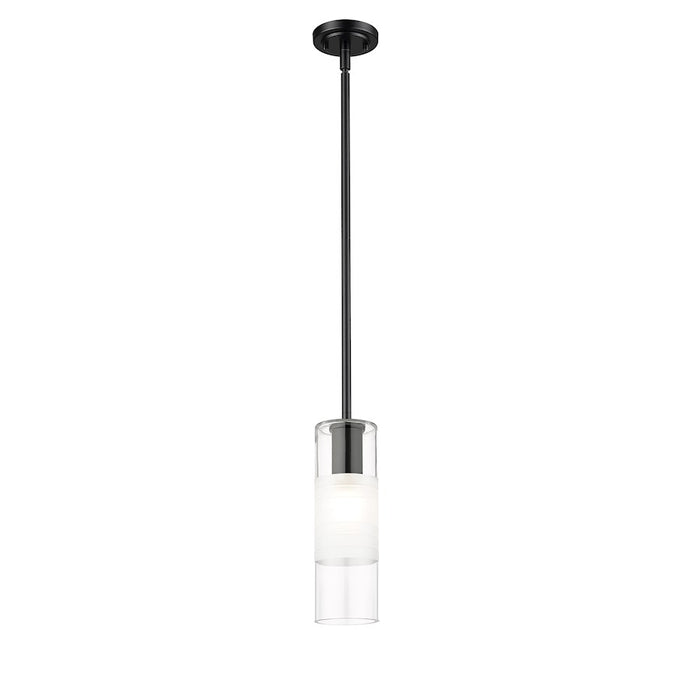 Z-Lite Alton 1 Light 5" Rod Pendant, Matte Black/Clear/Frosted