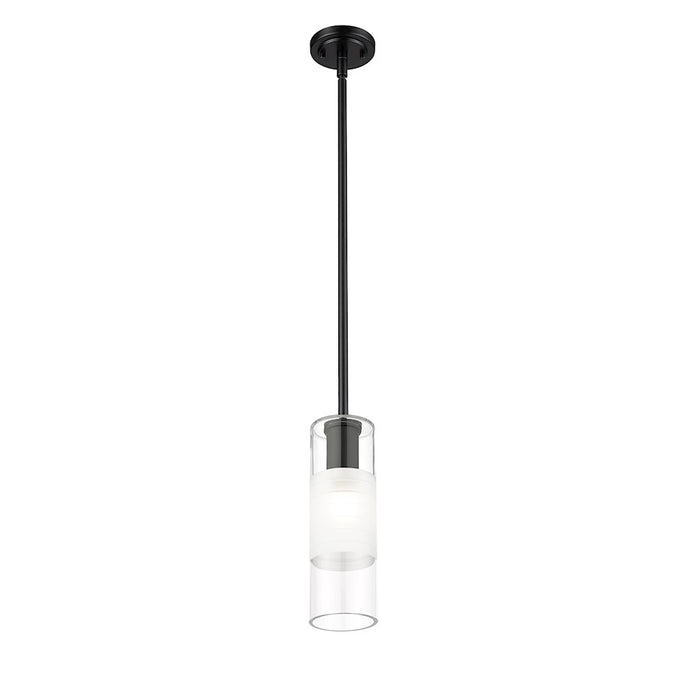 Z-Lite Alton 1 Light 5" Rod Pendant, Matte Black/Clear/Frosted