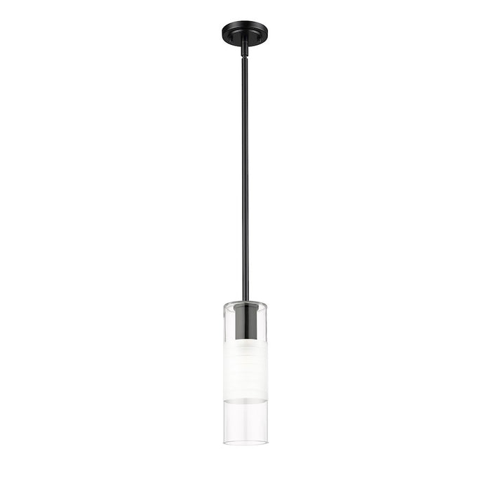 Z-Lite Alton 1 Light 5" Rod Pendant, Matte Black/Clear/Frosted