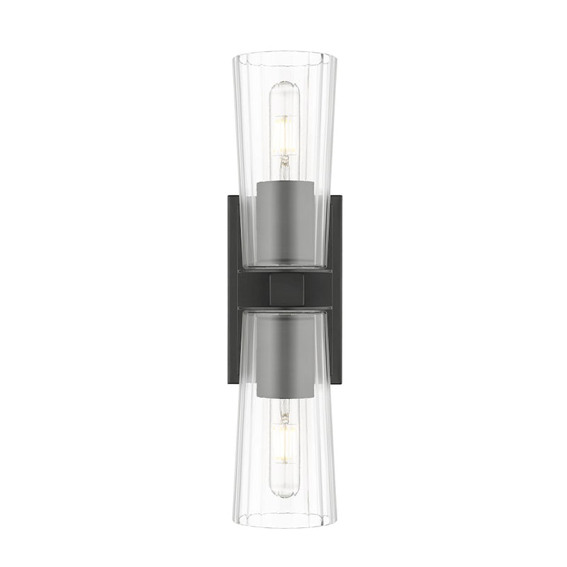 Z-Lite Titus 2 Light 4.5" Wall Sconce, Matte Black/Clear