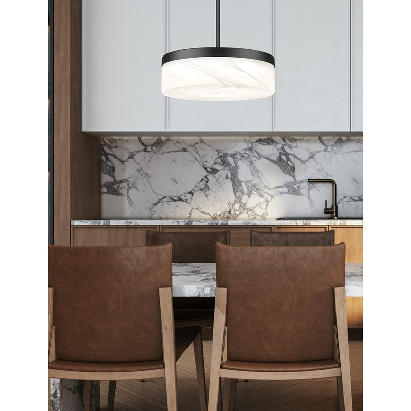 Z-Lite Renaud 1 Light 13" Pendant, Matte Black/Feathered White